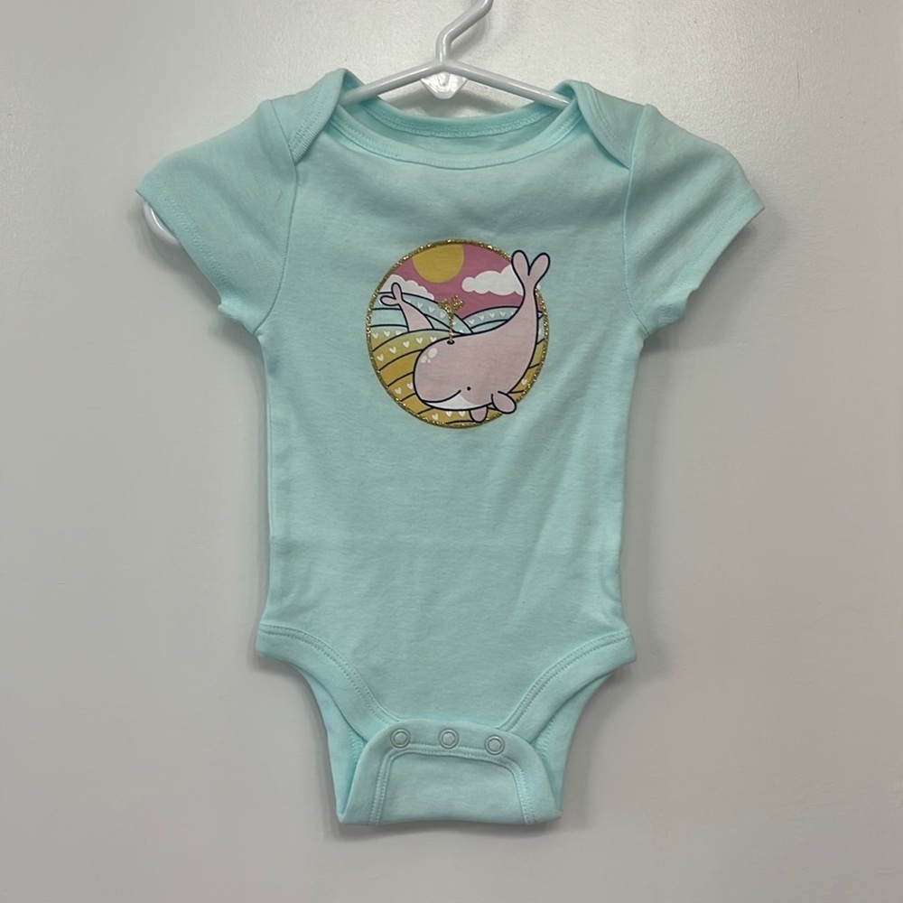 NWOT JUMPING BEANS BABY BEAN TEAL ONSIE WITH SPARKLY WHALE size 3 months